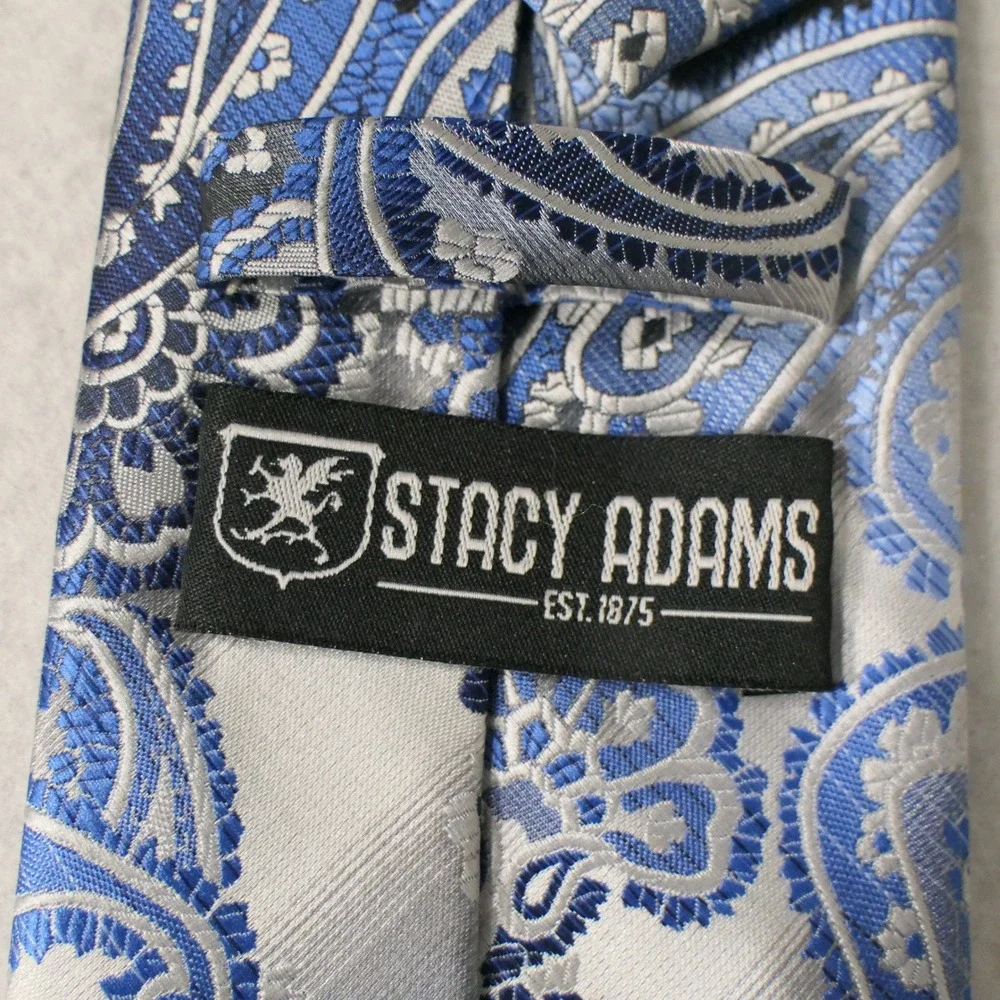 Stacy Adams Mens Necktie‎ OS Blue Silver Paisley Microfiber Elegant Formal Dandy